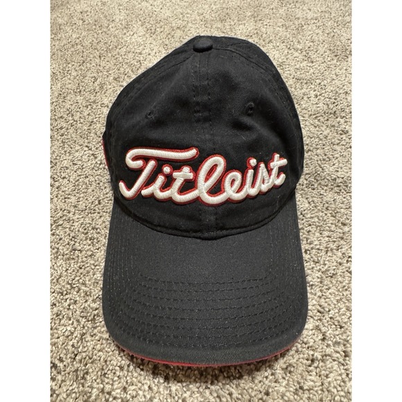 Titleist FJ Footjoy Adjustable One Size Hat Cap Black Red White Golf Strap Clean - Picture 1 of 4